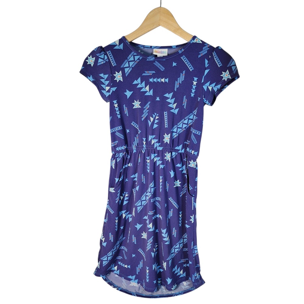 LuLaRoe Kids Girls Geometric‎ Star Print Elastic Waist Dress Size 10